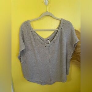 Grayish/Brown Knit V-Neck Sweater